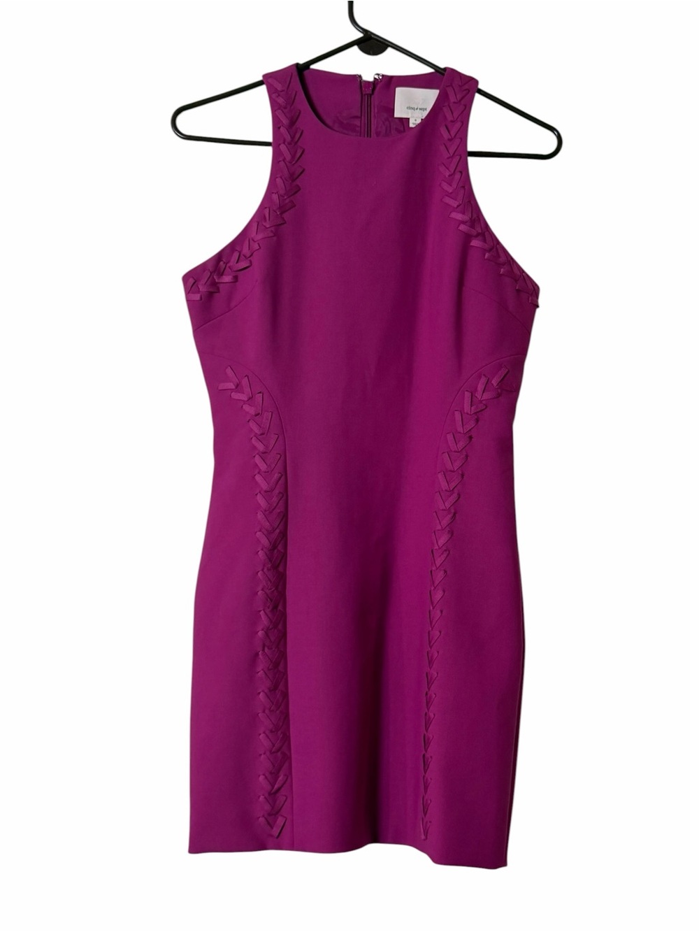 Cinq à Sept Alison Mini Dress Size 6 Pink Sleeveless Braided Trim Cocktail - Picture 4 of 8